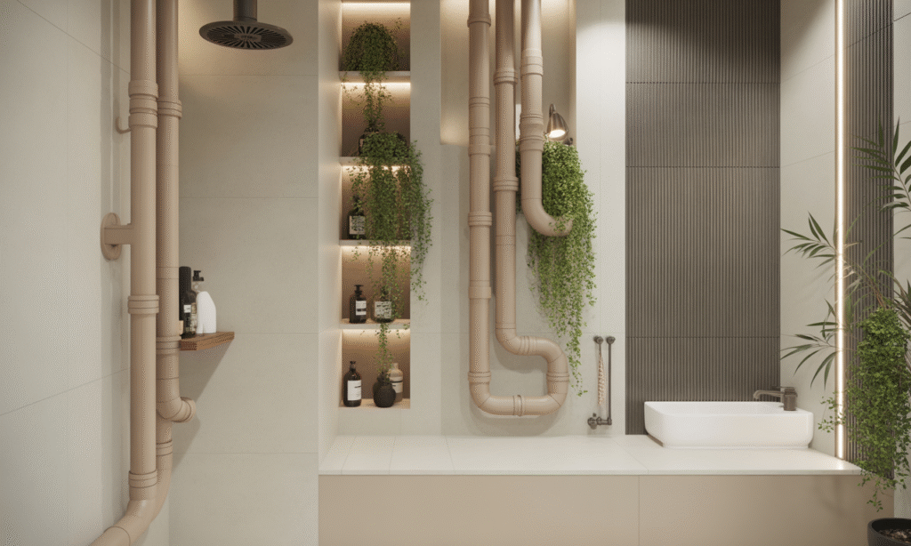 découvrez des astuces élégantes pour dissimuler la tuyauterie apparente dans votre salle de bain et créer un espace harmonieux et esthétique.