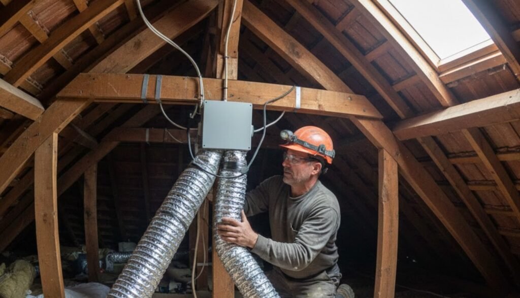 installation d'une VMC dans les combles de la maison.